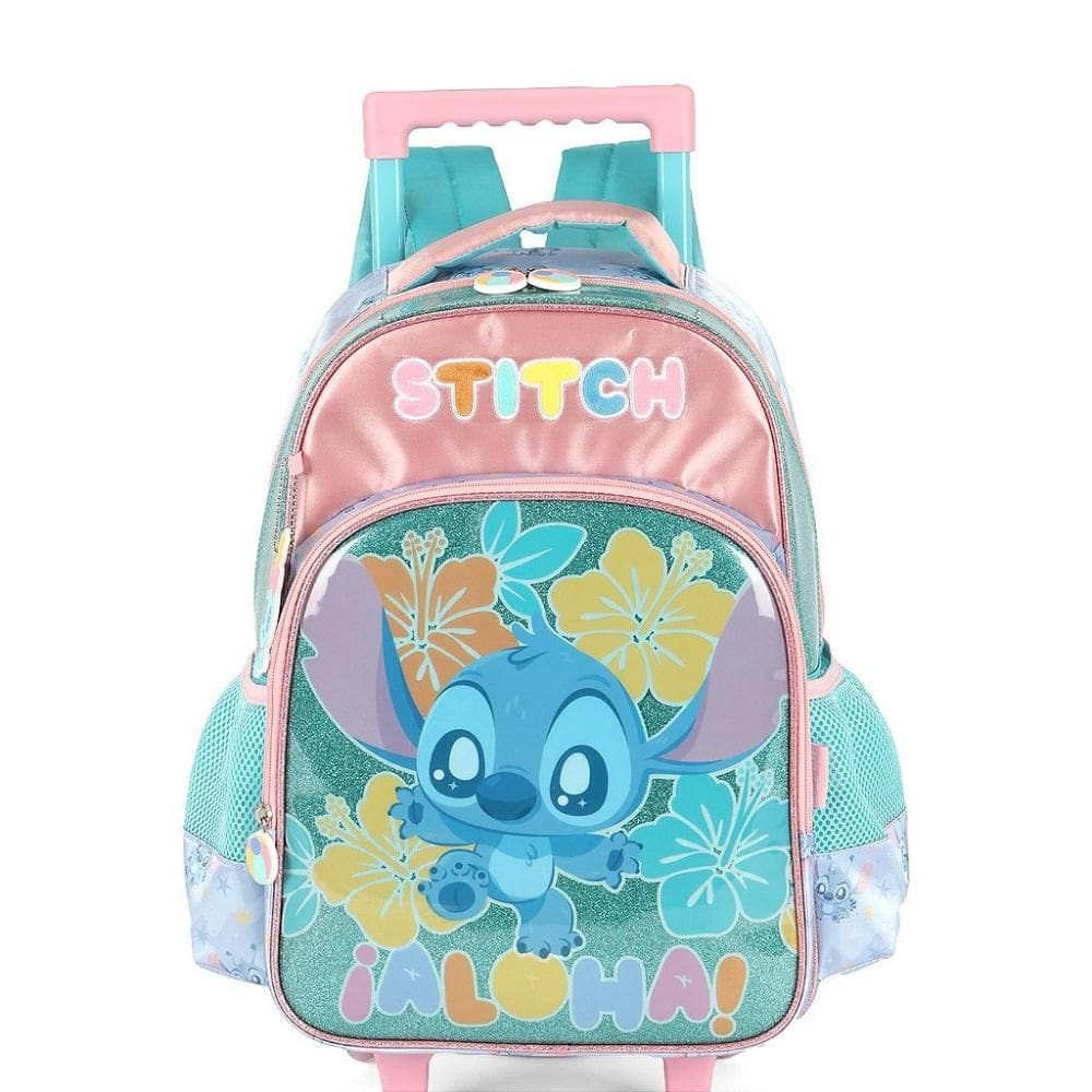 Mochila de Rodinhas Luxcel Com Alça Stitch Aloha Turquesa