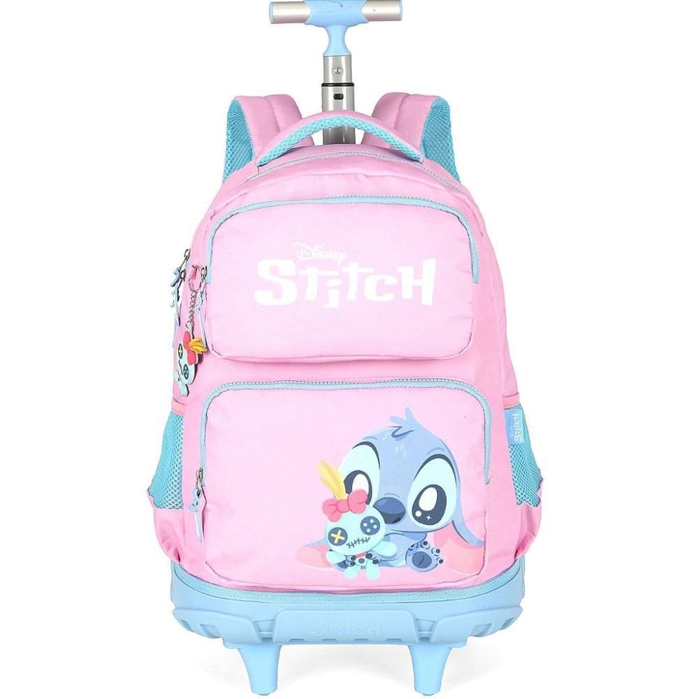 Mochila de Rodinhas Com Alça Luxcel Stitch Baby Rosa