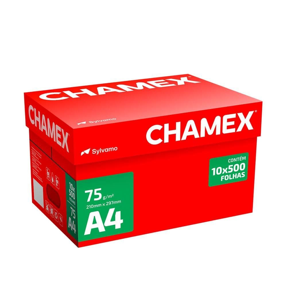 Papel sulfite A4 75g 210x297 cx c/ 10 resmas 5000 fls Chamex