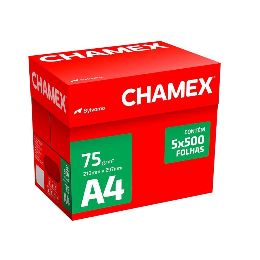 Papel sulfite A4 75g 210x297 c/ 5 resmas cx 2500 fls Chamex