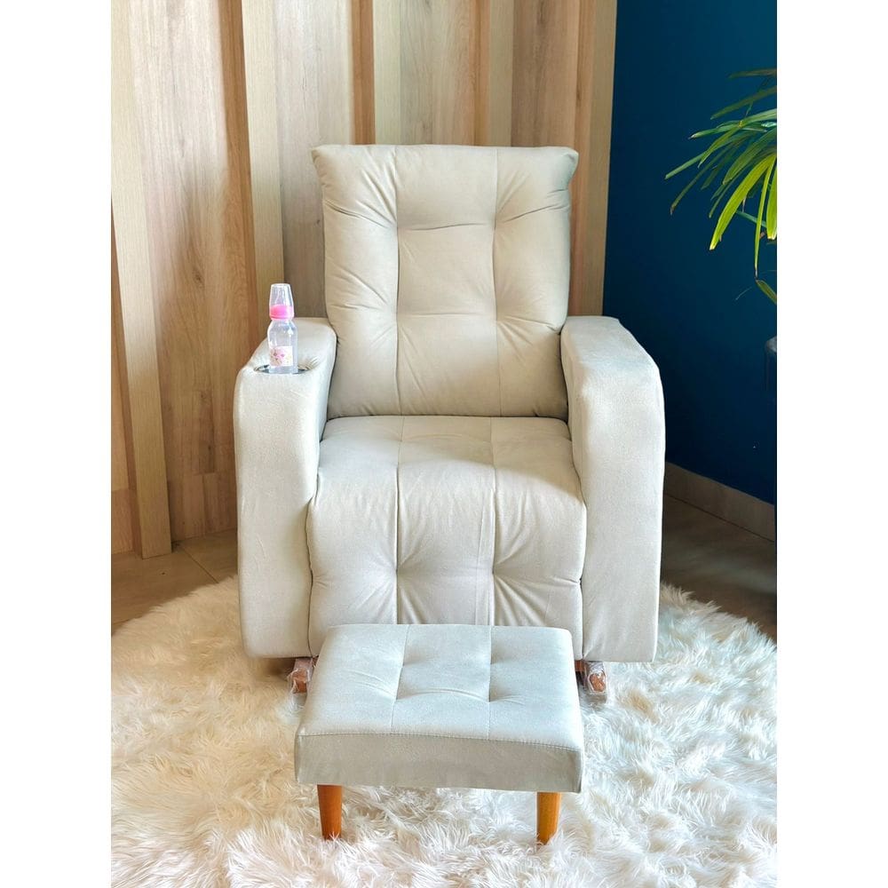 Poltrona De Balanço Base Com Puff Gloria Bege Claro