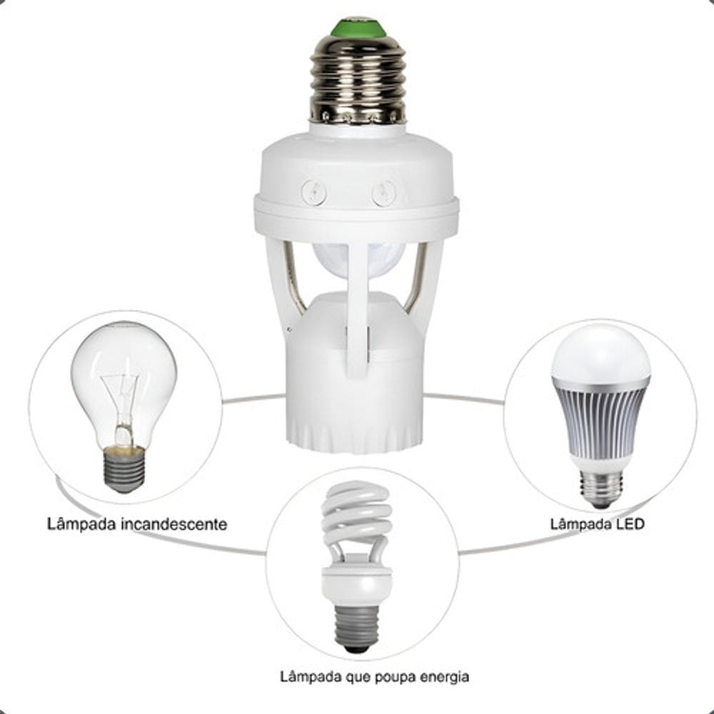 Sensor De Presença Lâmpada Com Fotocélula Soquete E27 360°