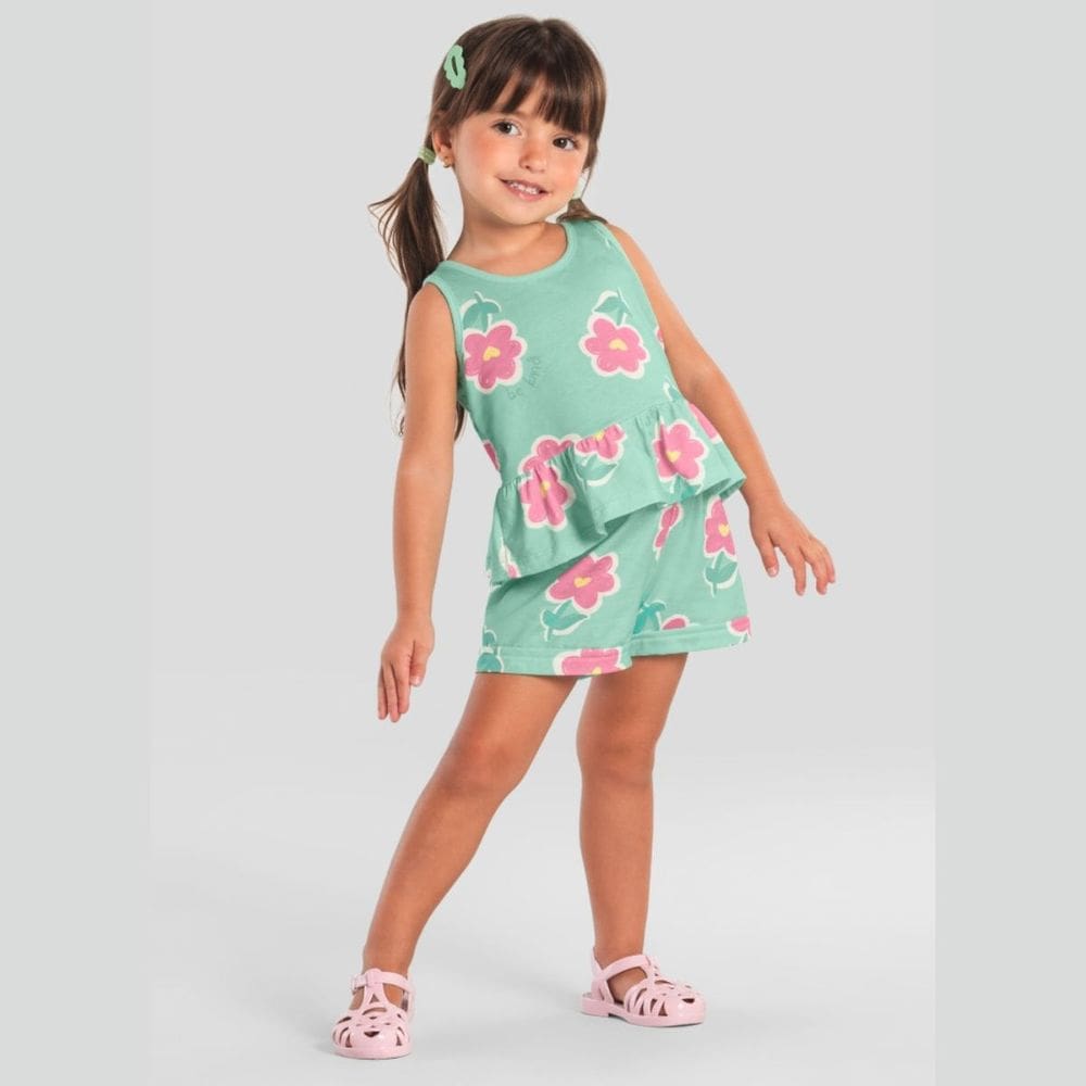 Conjunto Infantil Menina Flores Verde - Brandili