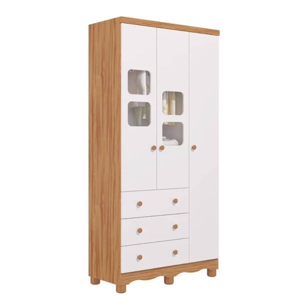 Guarda Roupa Infantil Peroba Uli 3 Portas Cor Branco Amêndoa