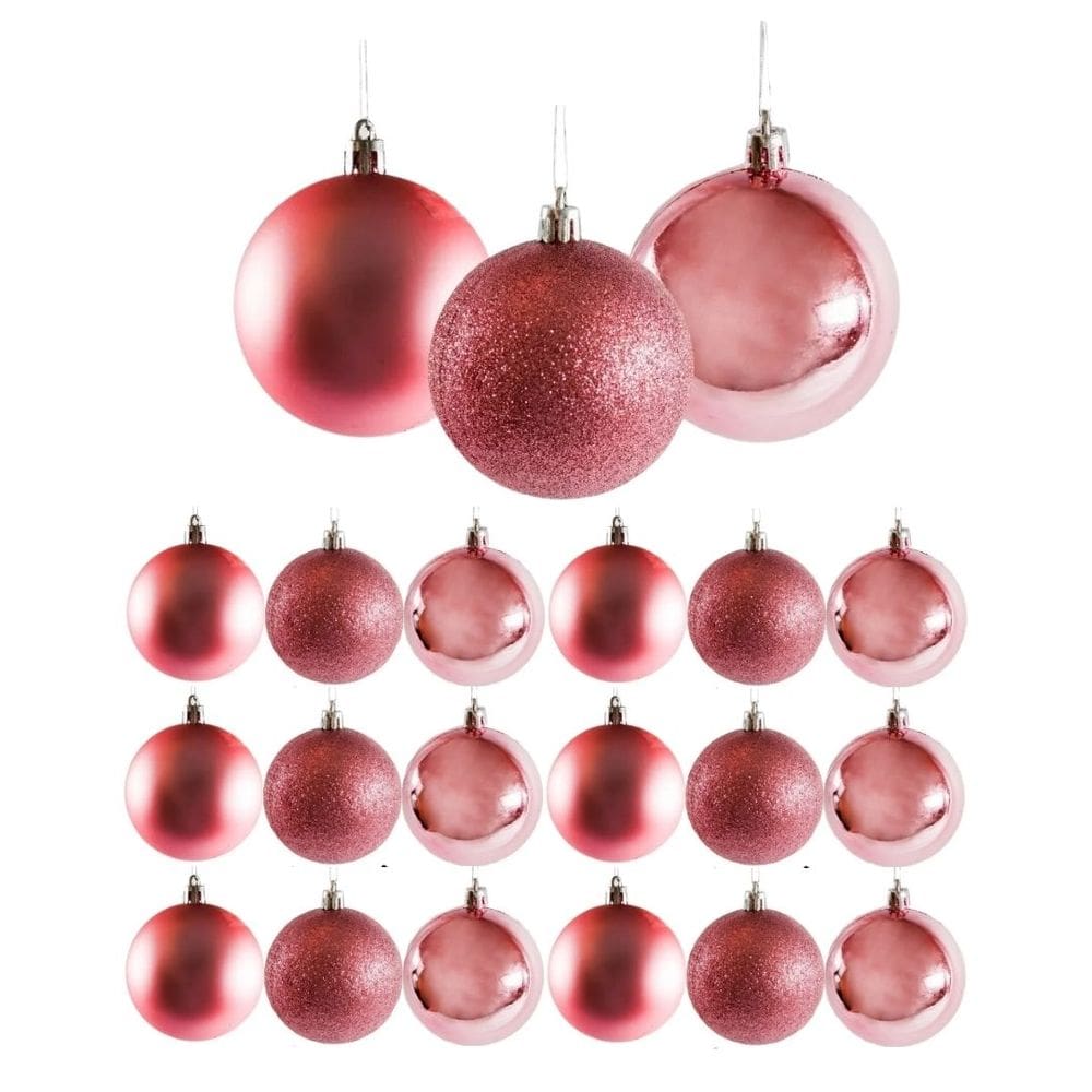 Conjunto 18 Bolas de Natal Rosê Prime Texturas Mistas 5cm Glitter, Brilho e Fosca