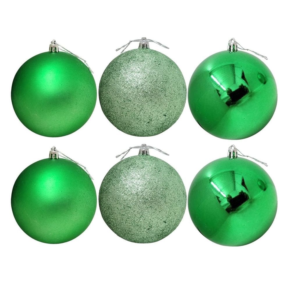 Conjunto 6 Bolas de Natal Verde Prime Texturas Mistas 10cm Glitter, Brilho e Fosca