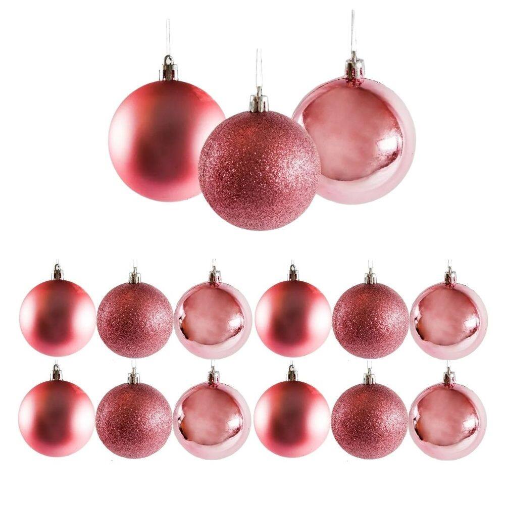 Conjunto 12 Bolas de Natal Rosê Prime Texturas Mistas 5cm Glitter, Brilho e Fosca