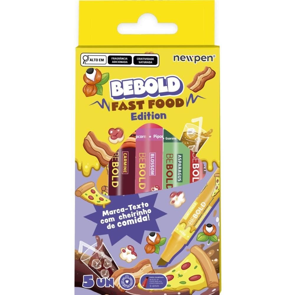 Caneta Marca Texto Bebold Fast Food C/5 Cheirinho - Newpen