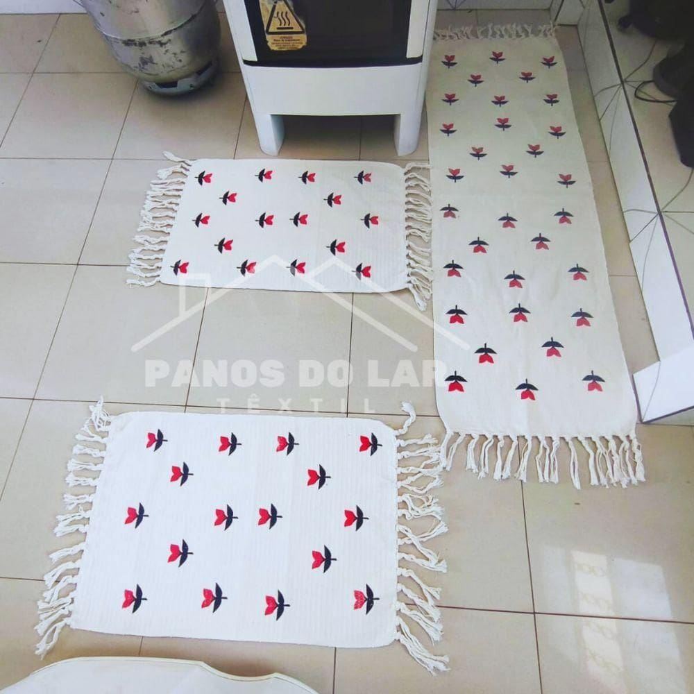 Kit 3 Passadeira Rosa De Cozinha Corredor Estampa Geométrica Tecido Grosso Tear Nozinho 100% Algodão Modelo Rosinhas