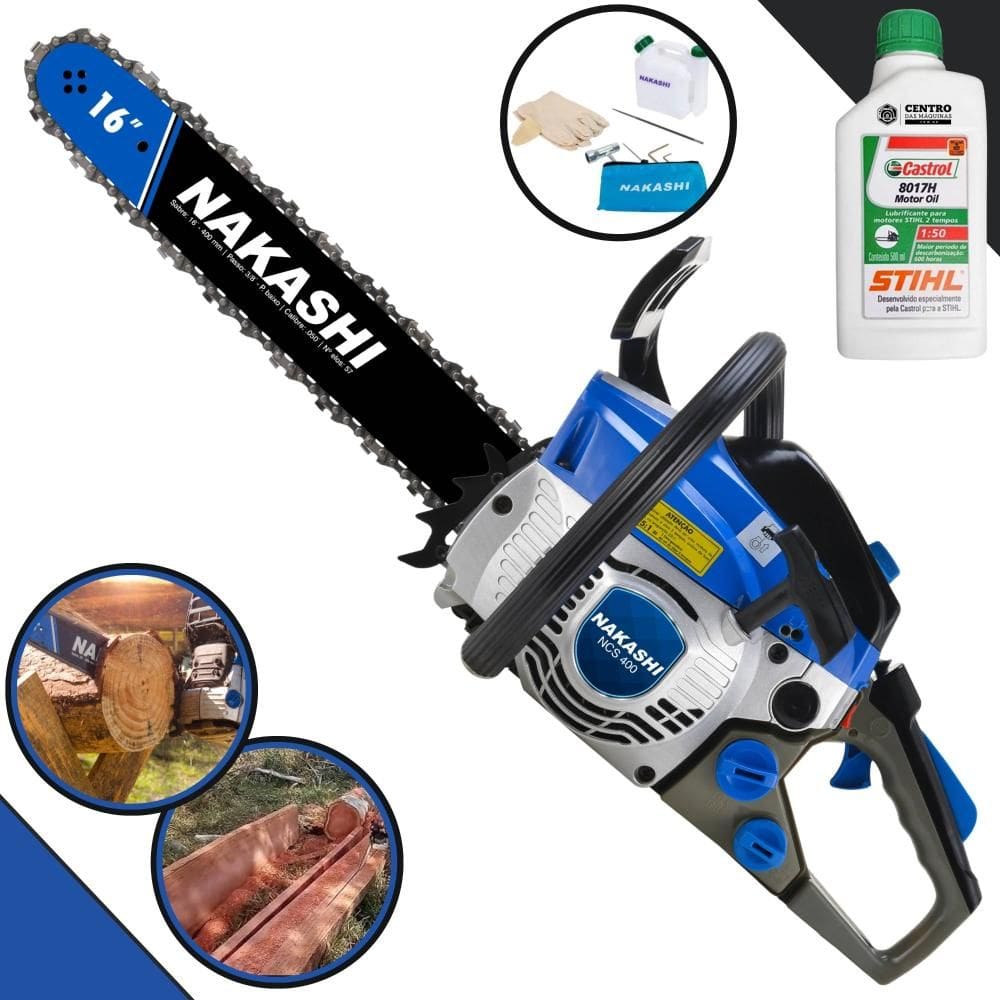 Motosserra Nakashi NCS-400 À Gasolina 40cc Alta Potência e Rotação Com Sabre 16’` Corrente 28 Dentes + 1 ÓLEO STIHL 2T EXTRA