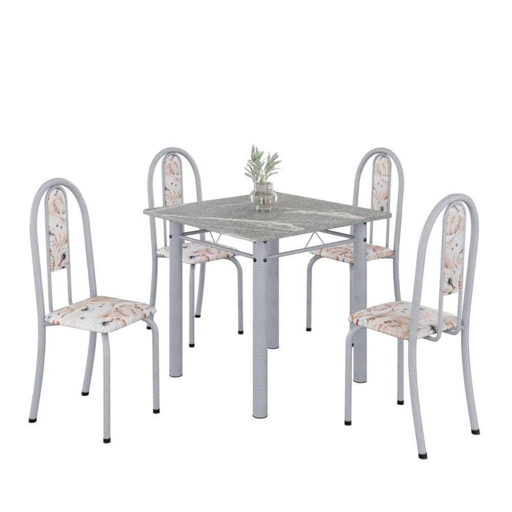 Conjunto De Mesa Tubular 4 Cadeiras 70x70cm Mart Perola Com Tampo Em Granito Topázio Isabel 030 - Tudo De Móveis Botanic Bege