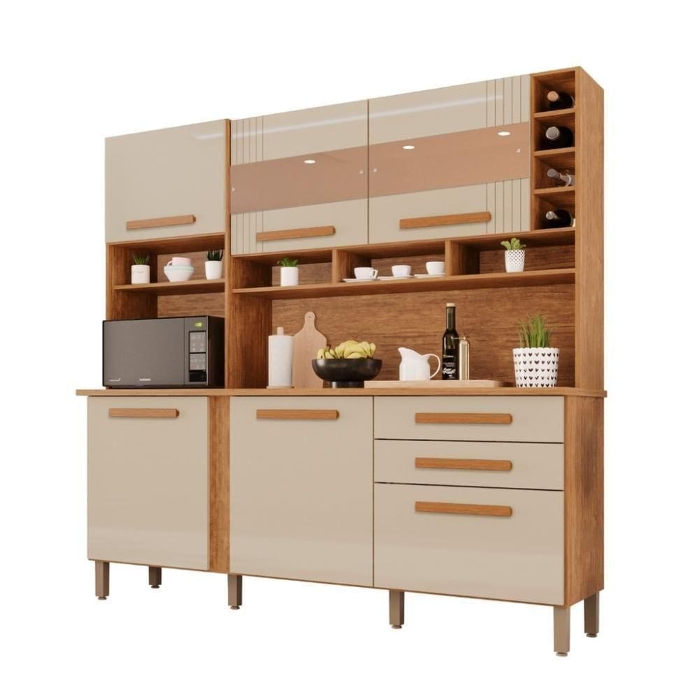 Cozinha 6 Portas 2 Gavetas ágata Com Espelho - Tudo De Móveis Branco Neve