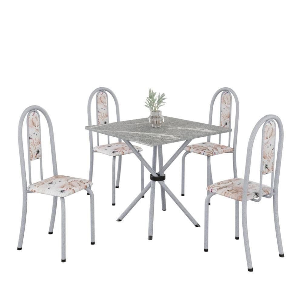 Conjunto De Mesa Tubular 4 Cadeiras 70x70cm Mart Perola Com Tampo Em Granito Topázio Isabel 048 - Tudo De Móveis Botanic Bege