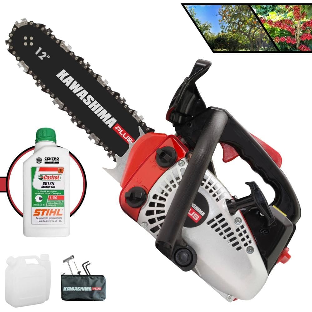 Motosserra Motor Serra Kawashima KCS-260P À Gasolina 2T 25,4cc Alta Rotação e Potência Leve e de Fácil Manuseio + ÓLEO STIHL 8017 2T