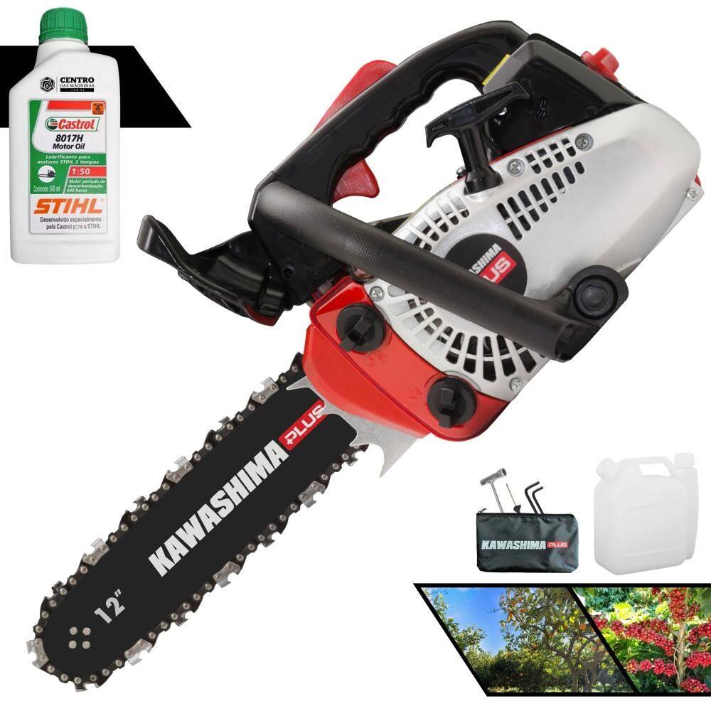 Motosserra Kawashima KCS260P Plus À Gasolina 25,4cc Alta Potência e Rotação Sabre 12’` Leve e Ergonômica Ideal P/ Pomares e Tarugamento + ÓLEO STIHL