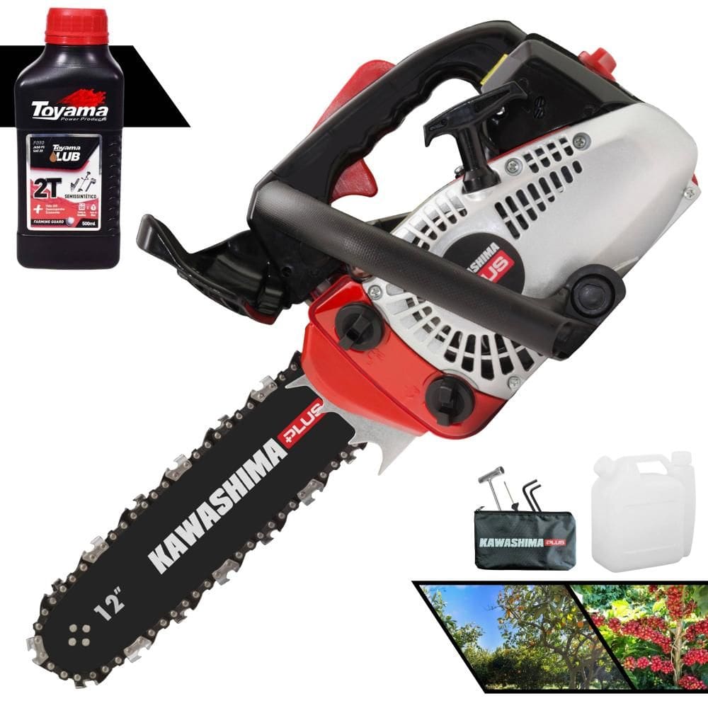 Motosserra Kawashima KCS260P Plus À Gasolina 2T 25,4cc Alta Potência e Rotação Com Sabre 12 Polegadas e Corrente 22 Dentes + 1 ÓLEO TOYAMA 2T