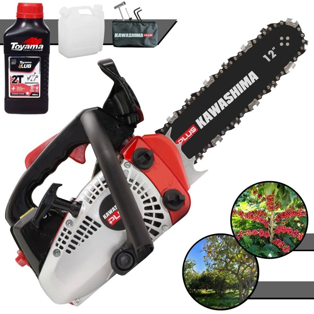 Moto Serra Profissional Kawashima KCS-260P PLUS Motor 2T 25,4cc Motosserra Com Sabre 12’` Leve e de Fácil Manuseio Ideal Para Pomares + ÓLEO TOYAMA 2T