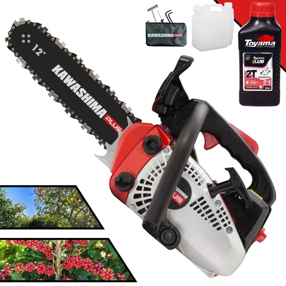 Motosserra À Gasolina Kawashima KCS260P PLUS 25,4cc Com Sabre 12 Polegadas Ideal Para Tarugamento e Pomares + 1 ÓLEO TOYAMA 2 TEMPOS