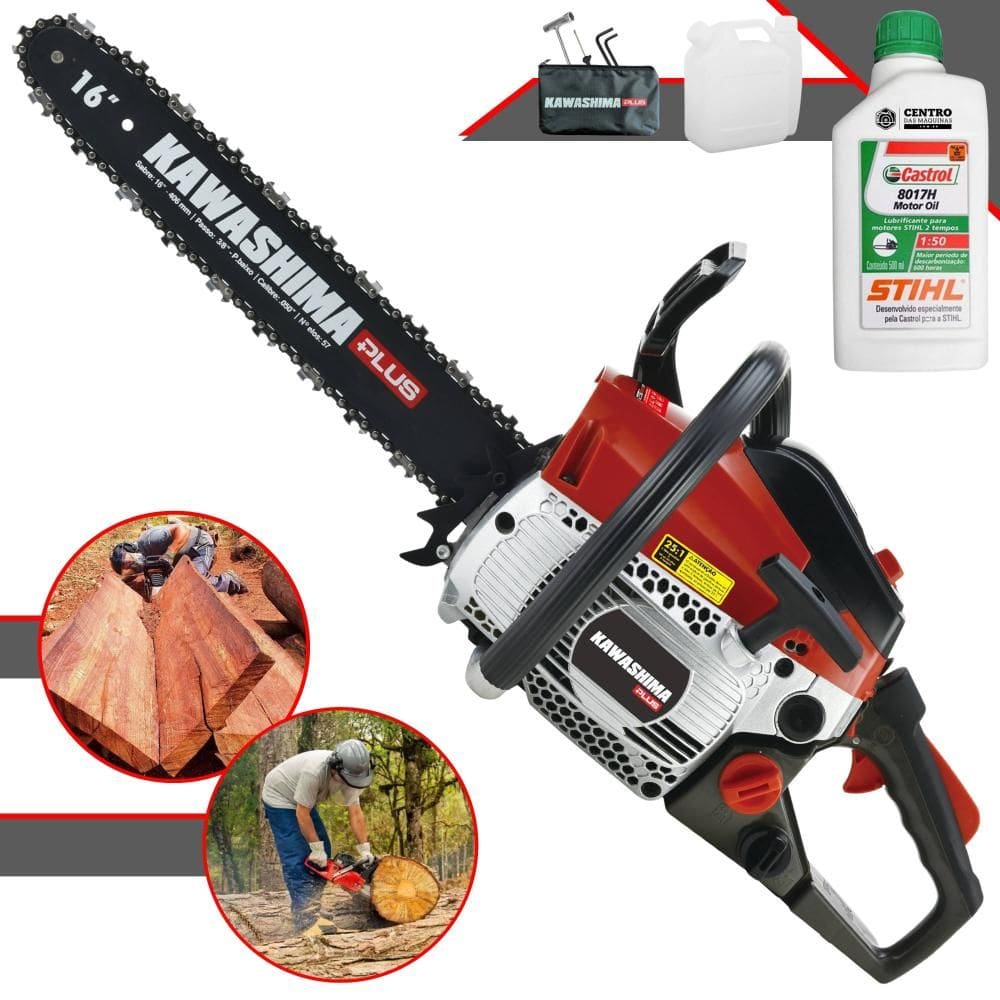 Motosserra Profissional Kawashima KCS 380P À Gasolina 2T 37,2cc Sabre 16 Polegadas Com Sistema Antivibração e Carcaça de Alumínio + ÓLEO STIHL 2T