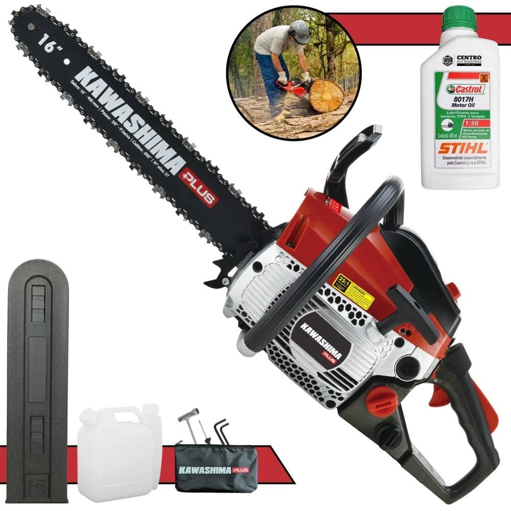 Moto Serra KCS380P Kawashima À Gasolina Motor 2T 37,2cc Alta Potência e Rotação Motosserra Profissional Com Sabre 16’` + ÓLEO STIHL 8017 2T EXTRA