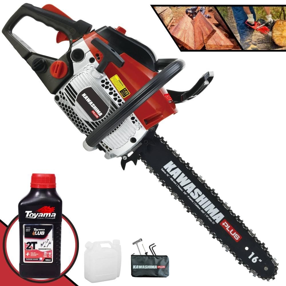 Motosserra Kawashima KCS380-P À Gasolina 2T 37cc Profissional Com Carcaça de Alumínio e Sabre 16’` Ideal Para Todos os Trabalhos + ÓLEO TOYAMA 2T