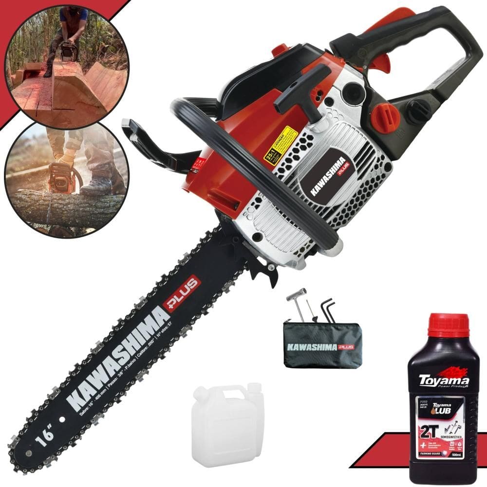 Motor Serra À Gasolina Kawashima KCS380P 37cc Alta Potência e Rotação Com Sabre 16’’ Carcaça de Alumínio e Sistema Antivibração + ÓLEO TOYAMA 2T