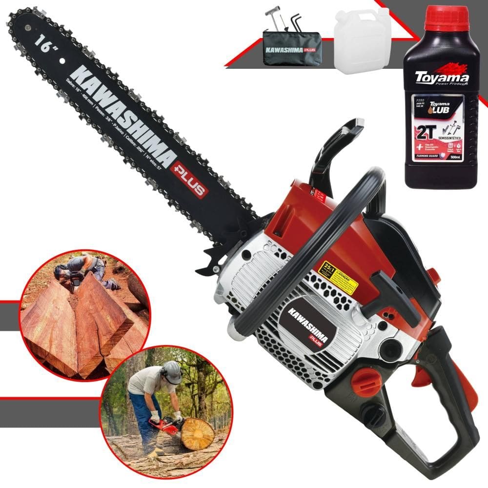 Moto Serra KCS380P Kawashima À Gasolina Motor 2T 37cc Alta Potência e Rotação Motosserra Profissional Com Sabre 16’` + ÓLEO TOYAMA FG50 2T EXTRA