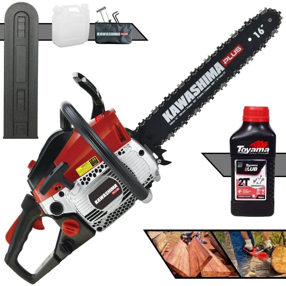 Motorsserra Kawashima KCS380P PLUS À Gasolina Motor 2T 37cc de Alta Potência, Rotação e Performance Com Sabre 16 Polegadas + ÓLEO TOYAMA FG50 EXTRA