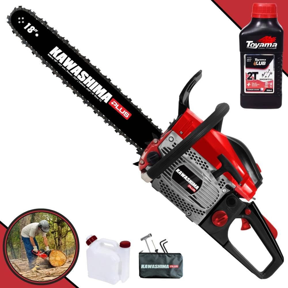 Motosserra Profissional Kawashima KCS 500P PLUS À Gasolina 2T 49,3cc Alta Potência e Rotação Ideal Para Corte de Árvores e Lenha + ÓLEO TOYAMA 2T