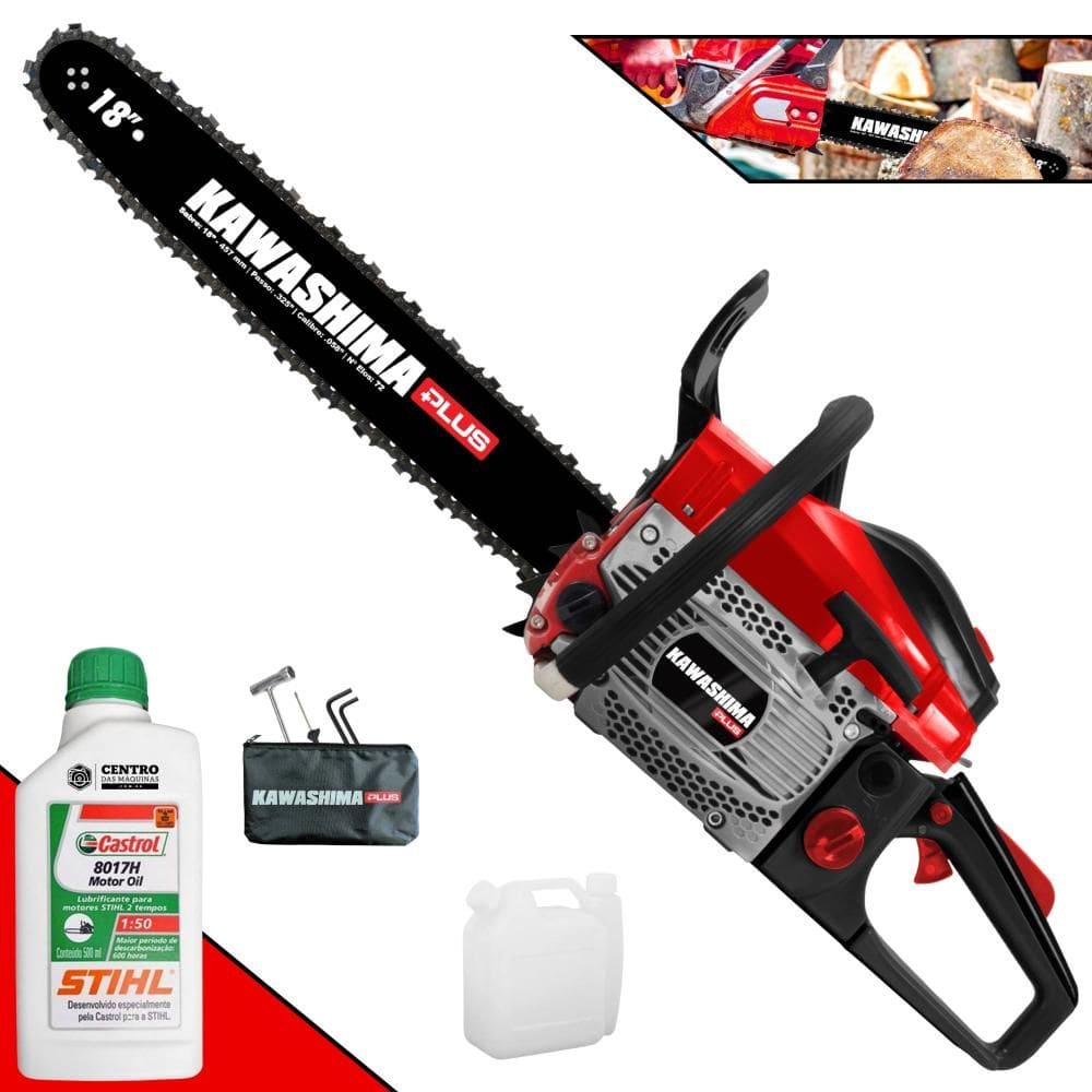 Moto Serra KCS550P Kawashima À Gasolina Motor 2T 54,6cc Alta Potência e Rotação Motosserra Profissional Com Sabre 18’` + ÓLEO STIHL 8017 2T EXTRA
