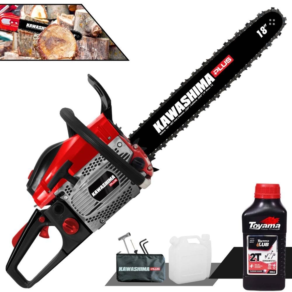Motosserra Kawashima KCS550-P À Gasolina 2T 54,6cc Profissional Com Carcaça de Magnésio e Sabre 18’` Ideal Para Todos os Trabalhos + ÓLEO TOYAMA 2T
