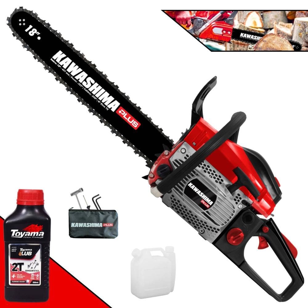 Motorsserra Kawashima KCS550P PLUS À Gasolina Motor 2T 54,6cc de Alta Potência, Rotação e Performance Com Sabre 18 Polegadas + ÓLEO TOYAMA FG50 EXTRA