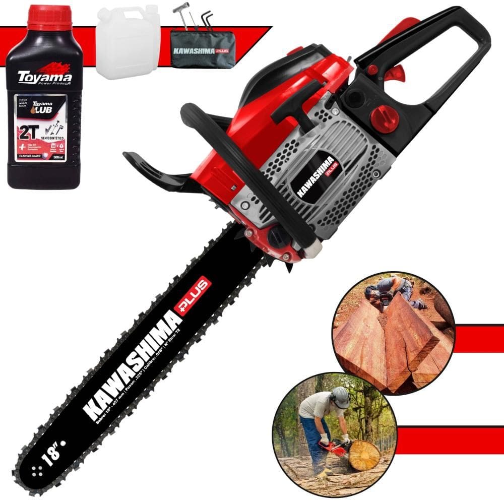 Motosserra Moto Serra Motor Serra Kawashima KCS-550P À Gasolina 2T 54,6cc Profissional Com Sabre 18’` Ideal Para Corte de Lenha + ÓLEO TOYAMA FG50 2T