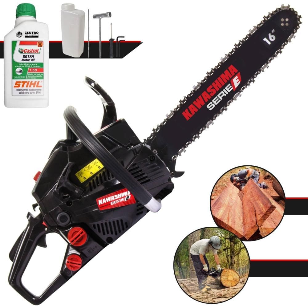 Motor Serra Kawashima KCS-400E À Gasolina 37,2cc Com Sabre 16’` Profissional Com Carcaça de Alumínio Ideal Para Desdobra de Madeira + ÓLEO STIHL 2T