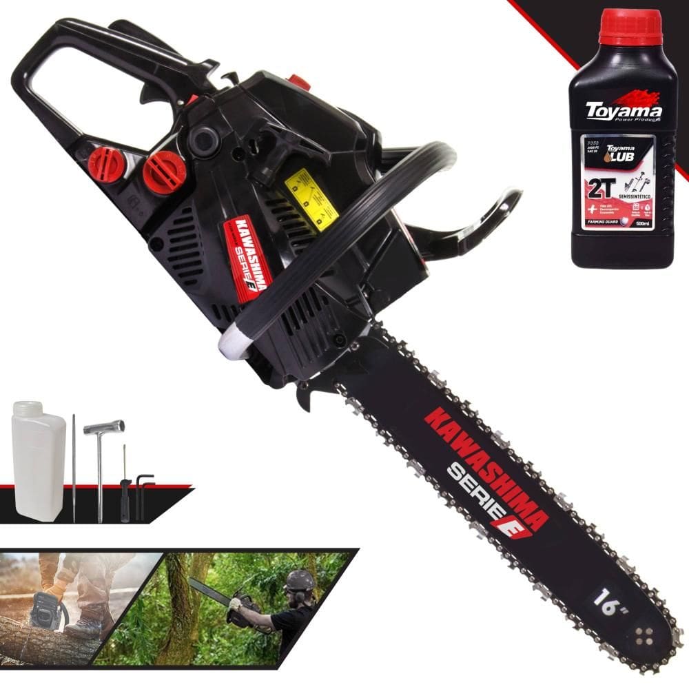 Motor Serra À Gasolina Kawashima KCS400E 37cc Alta Potência e Rotação Com Sabre 16’’ Carcaça de Alumínio e Sistema Antivibração + ÓLEO TOYAMA 2T