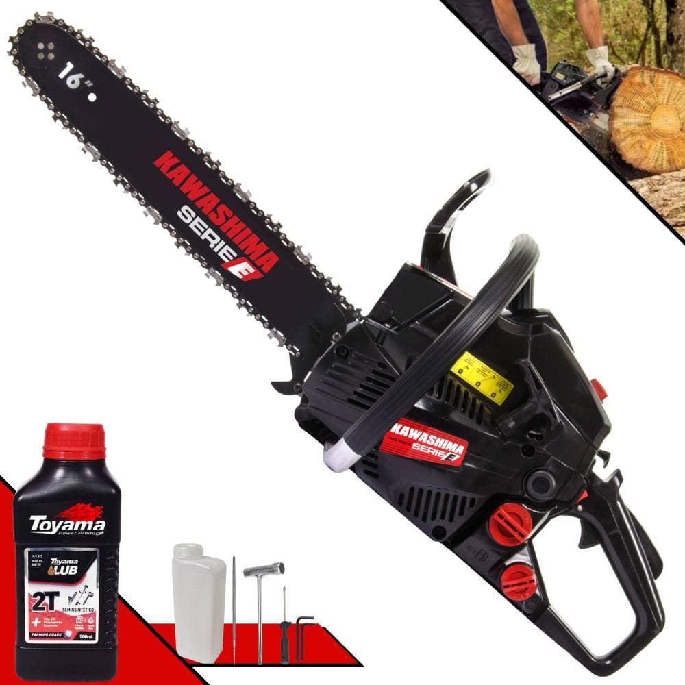 Motosserra Kawashima KCS400-E À Gasolina 2T 37cc Profissional Com Carcaça de Alumínio e Sabre 16’` Ideal Para Todos os Trabalhos + ÓLEO TOYAMA 2T
