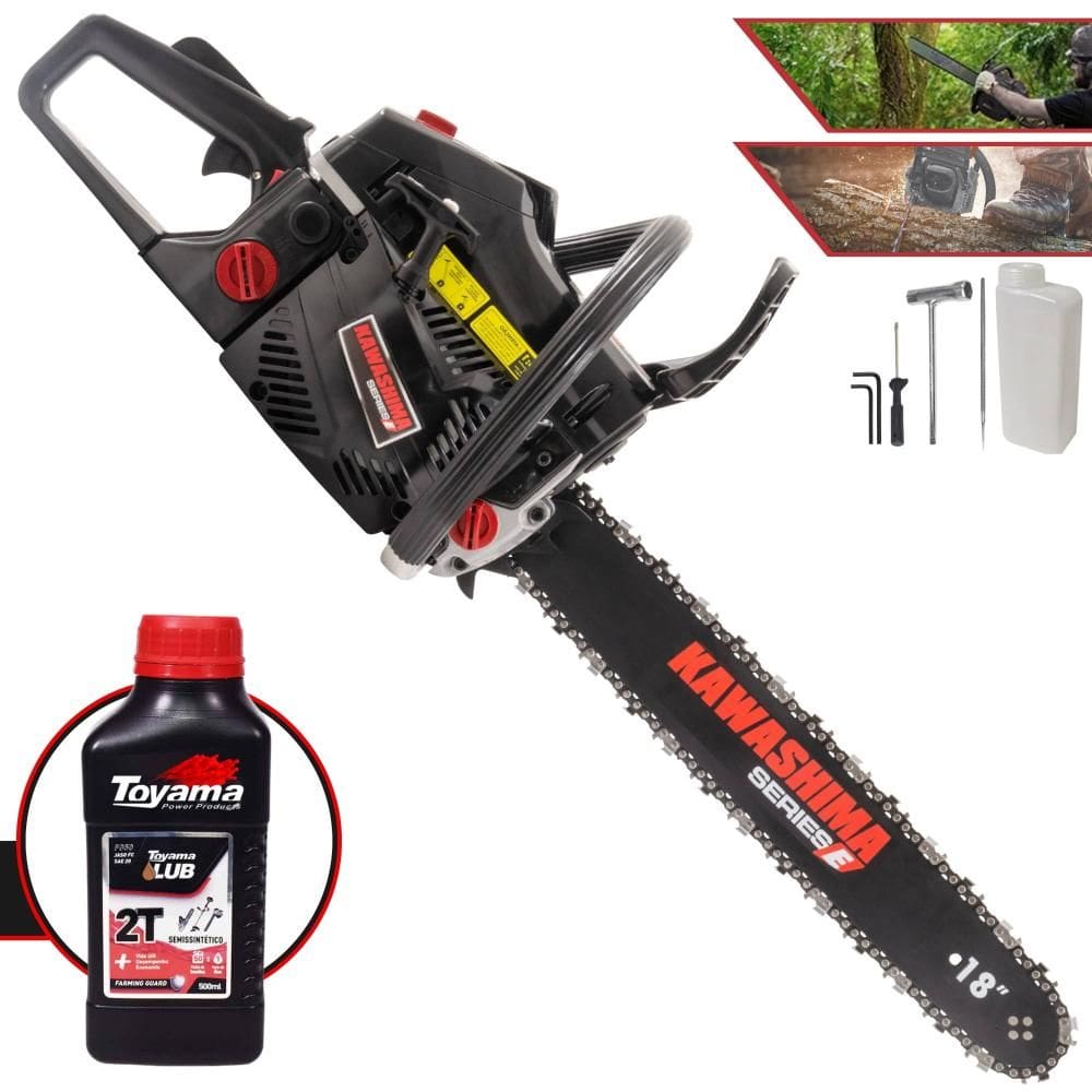 Moto Serra KCS520E Kawashima À Gasolina Motor 2T 50,8cc Alta Potência e Rotação Motosserra Profissional Com Sabre 18’` + ÓLEO TOYAMA FG50 2T EXTRA