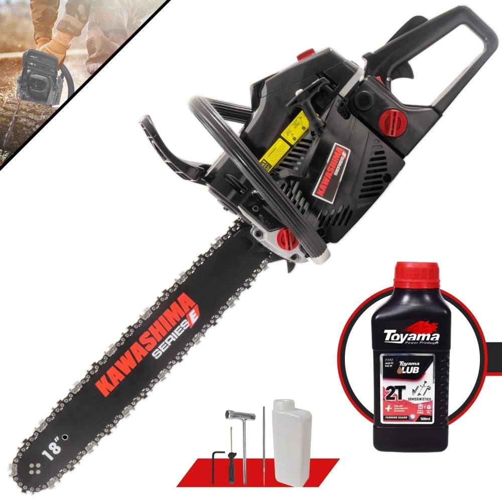 Motor Serra Kawashima KCS-580E À Gasolina 54cc Com Sabre 18’` Profissional Com Carcaça de Alumínio Ideal Para Desdobra de Madeira + ÓLEO TOYAMA 2T