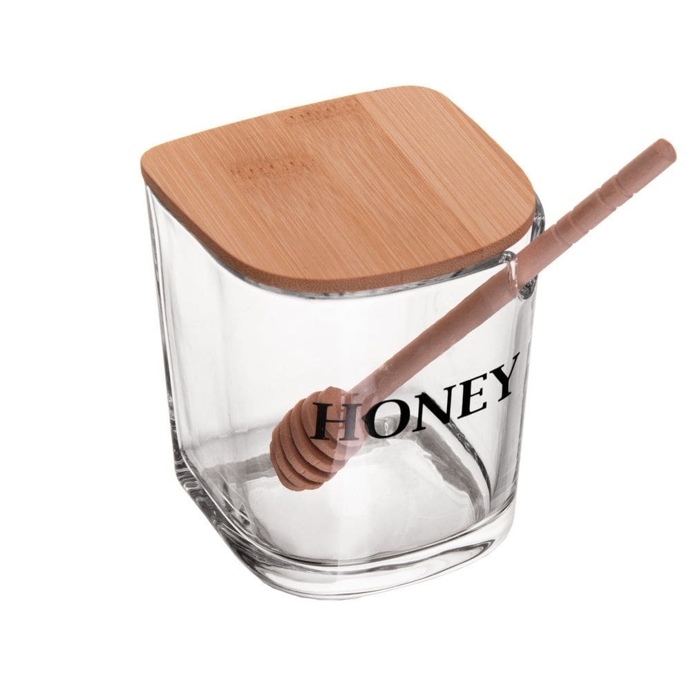 Meleira de Vidro C/Tampa de Bambu Basic e Pegador de Madeira 300ml Wolff