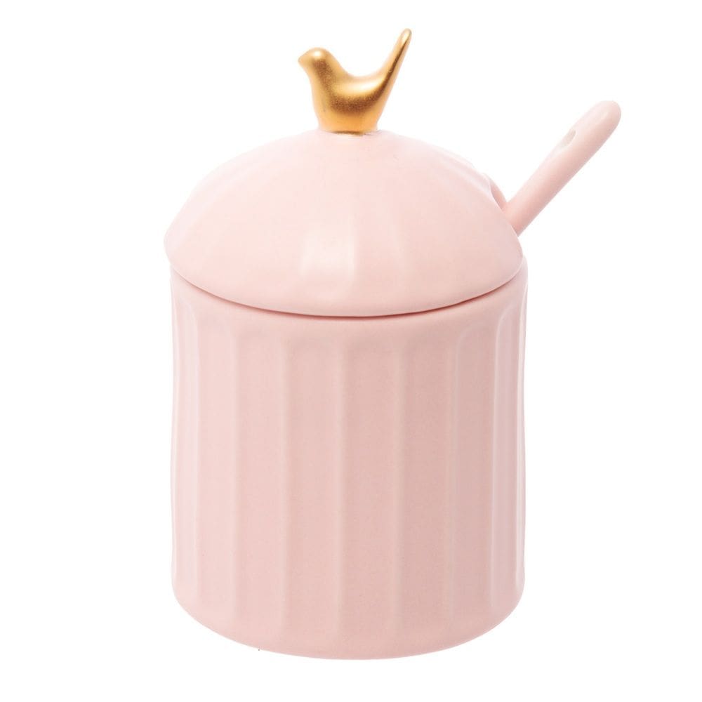 Açucareiro de Cerâmica C/Colher Colibri Rosa 10,5x7cm Wolff