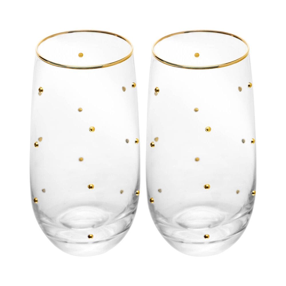 Cj 2 Copos Altos de Vidro C/Fio de Ouro Balls 300ml Wolff