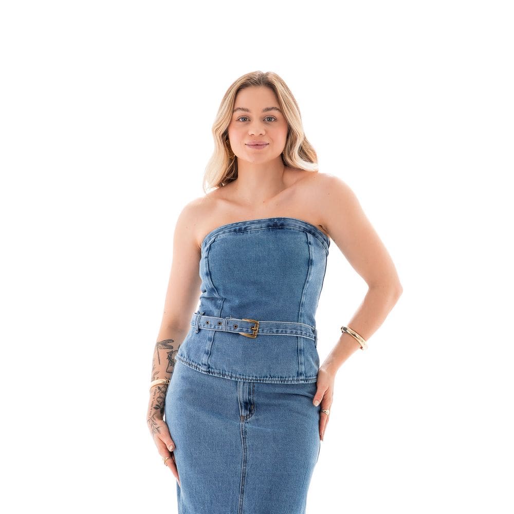 Top Corset Jeans Feminino Arauto Com Cinto