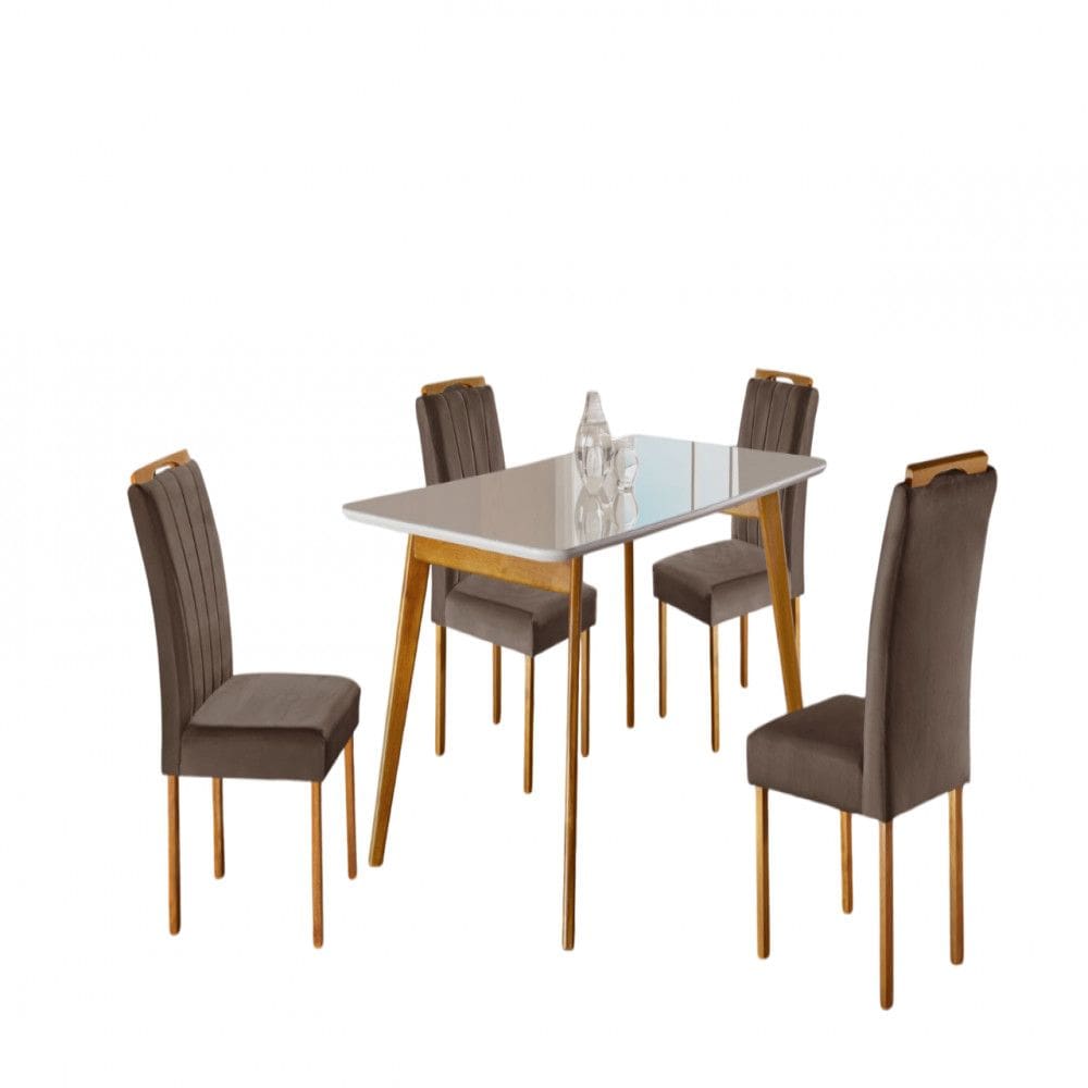 Conjunto Sala de Jantar Slim 4 Lugares Lorena Mesa e Cadeiras Madeira Macica Veludo Moveis Mundial