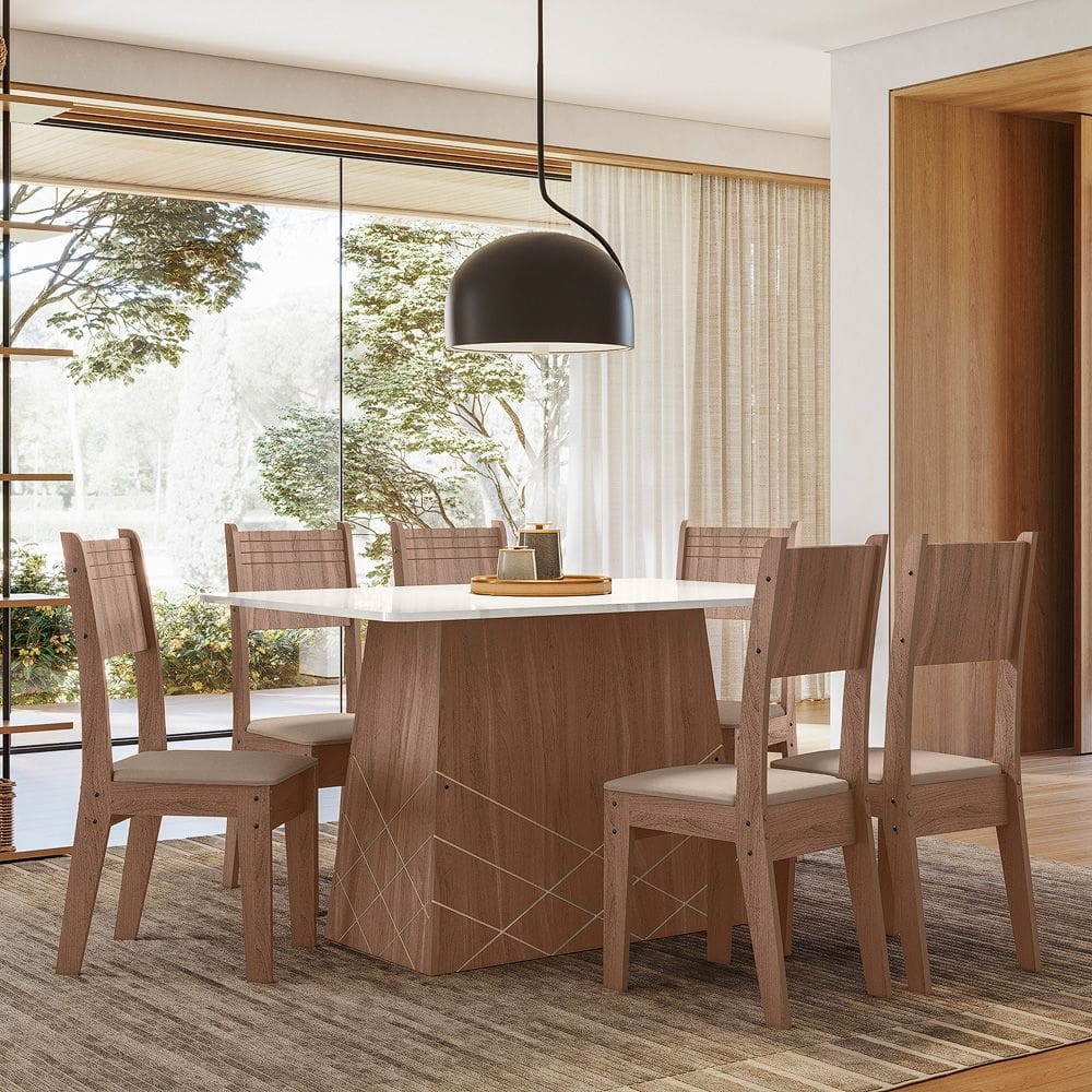 Conjunto Sala de jantar Liza 1,35 com 06 Cadeiras Amend 74B
