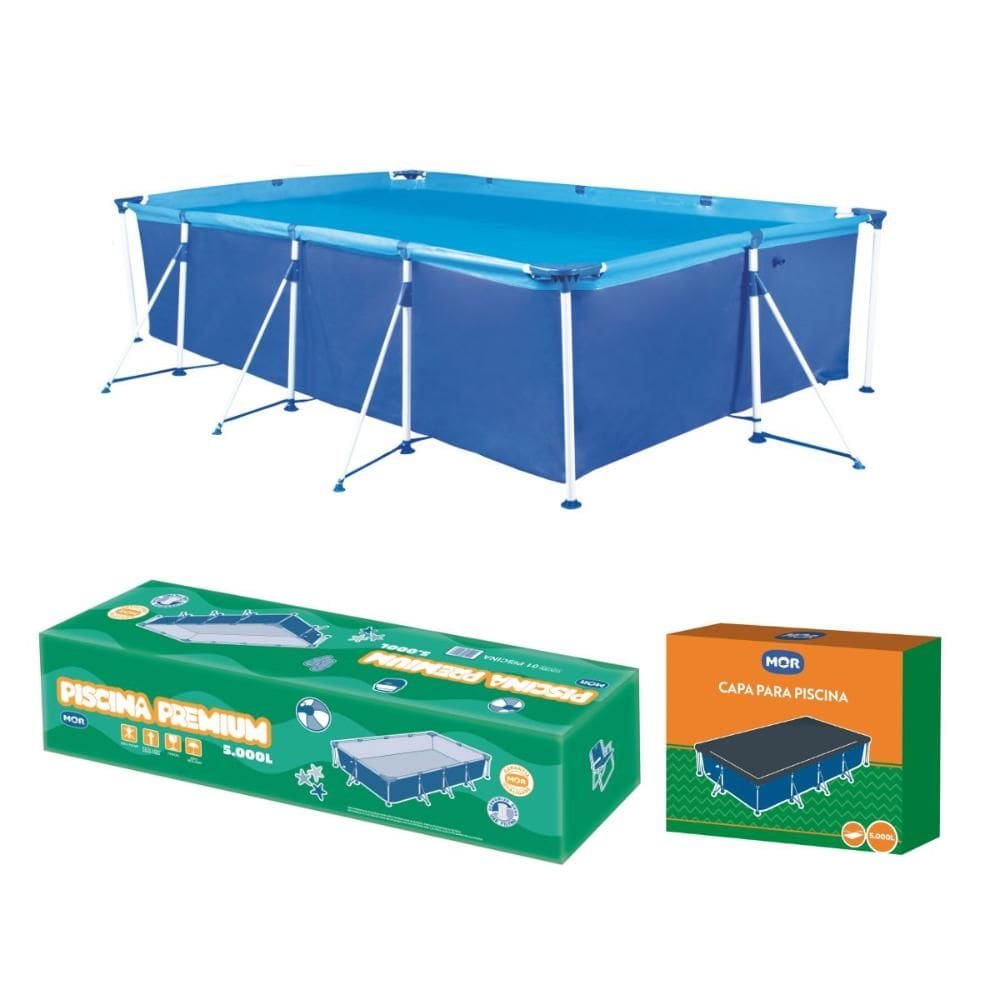 Piscina Retangular 5000 Litros Estruturada Premium  com Capa Mor