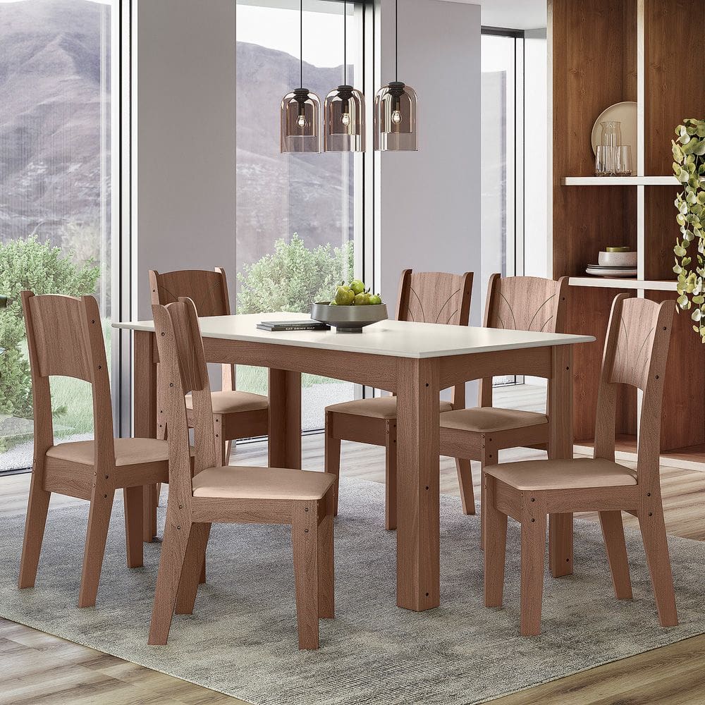 Conjunto Sala de Jantar Alice 1,56 com 6 Cadeiras Amend 51C