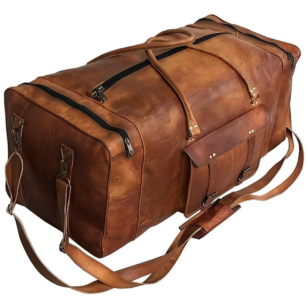 Bolsa de Viagem Masculina Clássica de Couro, CUERO, Marrom