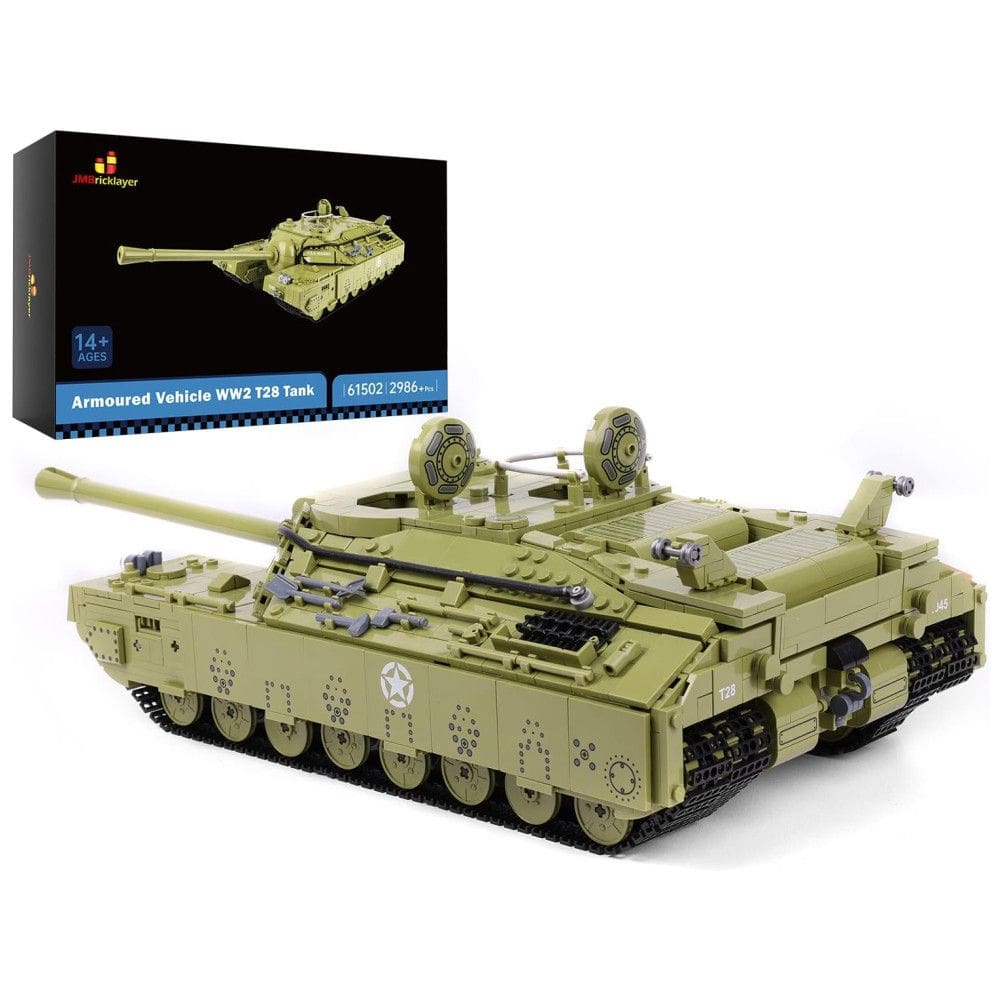 Kit de Construção Tanque Pesado Militar T28 da 2 Guerra Mundial com 2986 Peças, JMBricklayer, Verde Claro