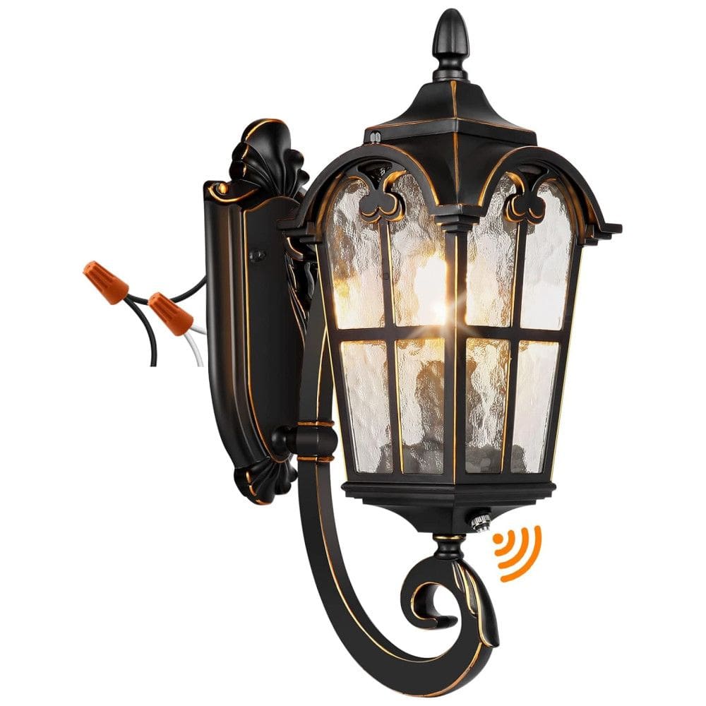 Arandela Luminária Clássica Externa de Parede à prova dágua com Sensor, Base E27, 1 Unidade, PARTPHONER, Preto