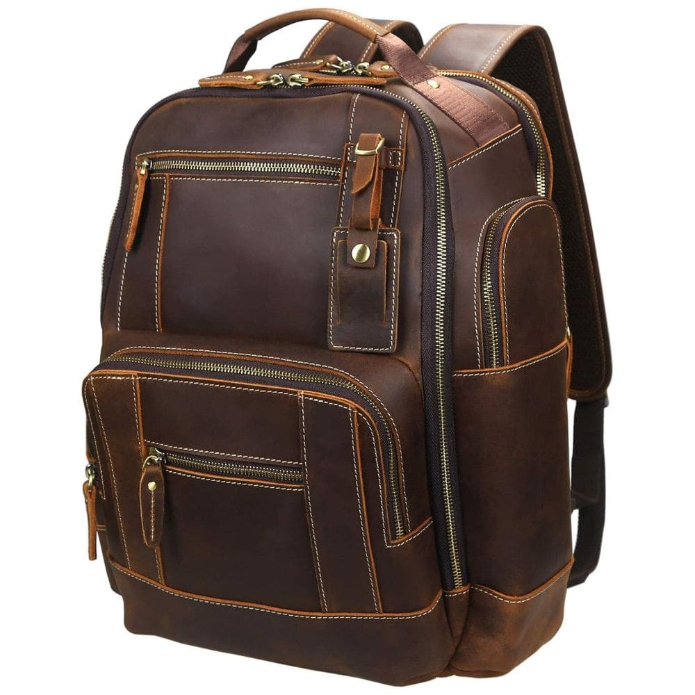 Mochila Unissex de Couro para Laptop, LANNSYNE LB125, Marrom